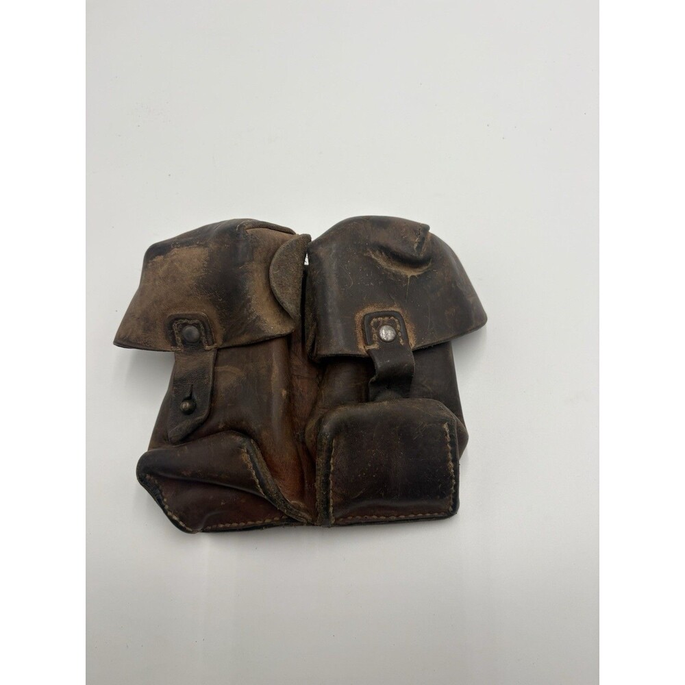 Vtg Leather Ammo Pouch Military Surplus Double Magazine Belt Case